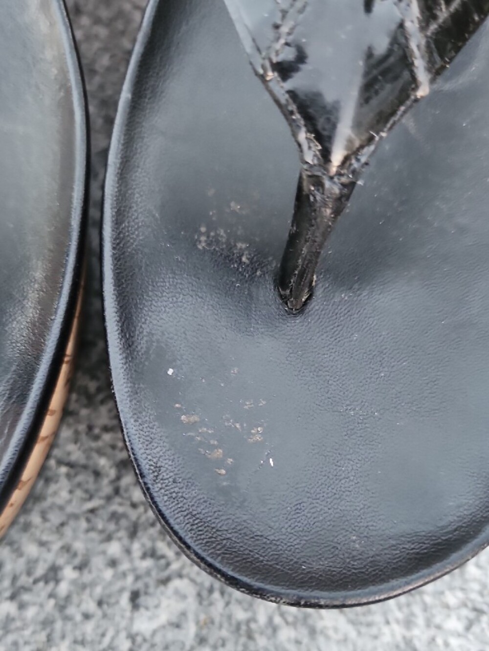 Prada Black Patent Leather Cork Wedge Thong Sandals - Picture 3 of 15